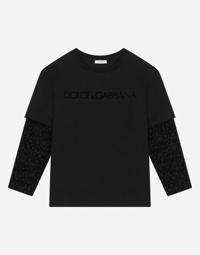 Dolce and Gabbana TShirts And Sweatshirts Children Longsleeved Jersey Tshirt With Flocked Logo Print Multicolor Dolce and Gabbana TShirts And Sweatshirts Children Longsleeved Jersey Tshirt With Flocked Logo Print Multicolor