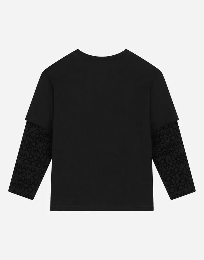 Dolce and Gabbana TShirts And Sweatshirts Children Longsleeved Jersey Tshirt With Flocked Logo Print Multicolor