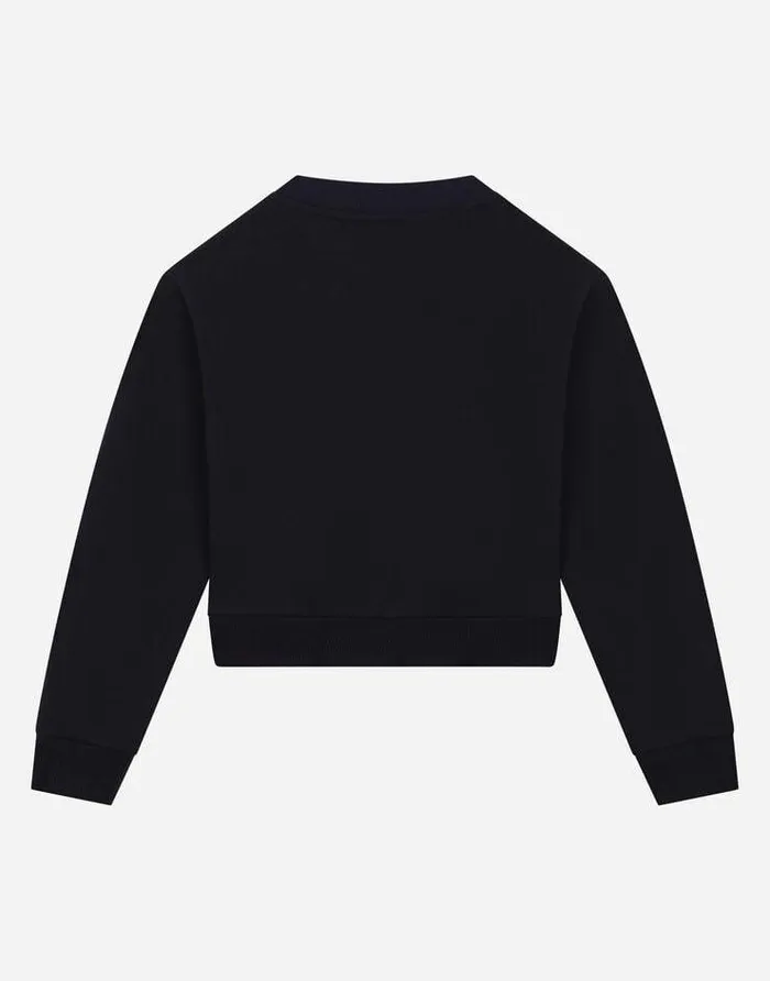 Dolce and Gabbana TShirts And Sweatshirts Children Roundneck Sweatshirt With Logo Print And Rose Patch Blue Dolce and Gabbana TShirts And Sweatshirts Children Roundneck Sweatshirt With Logo Print And Rose Patch Blue