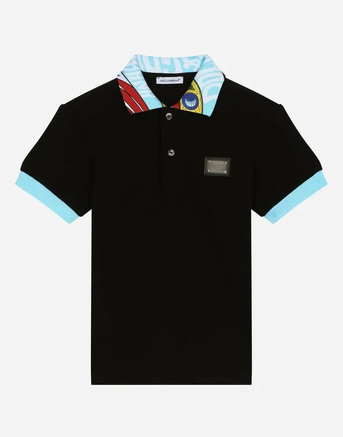 Dolce and Gabbana TShirts And Sweatshirts Children Shortsleeved Cotton Piqu Poloshirt With Carrettoprint Details Black Dolce and Gabbana TShirts And Sweatshirts Children Shortsleeved Cotton Piqu Poloshirt With Carrettoprint Details Black