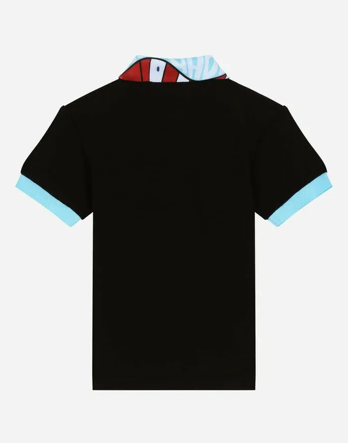 Dolce and Gabbana TShirts And Sweatshirts Children Shortsleeved Cotton Piqu Poloshirt With Carrettoprint Details Black Dolce and Gabbana TShirts And Sweatshirts Children Shortsleeved Cotton Piqu Poloshirt With Carrettoprint Details Black