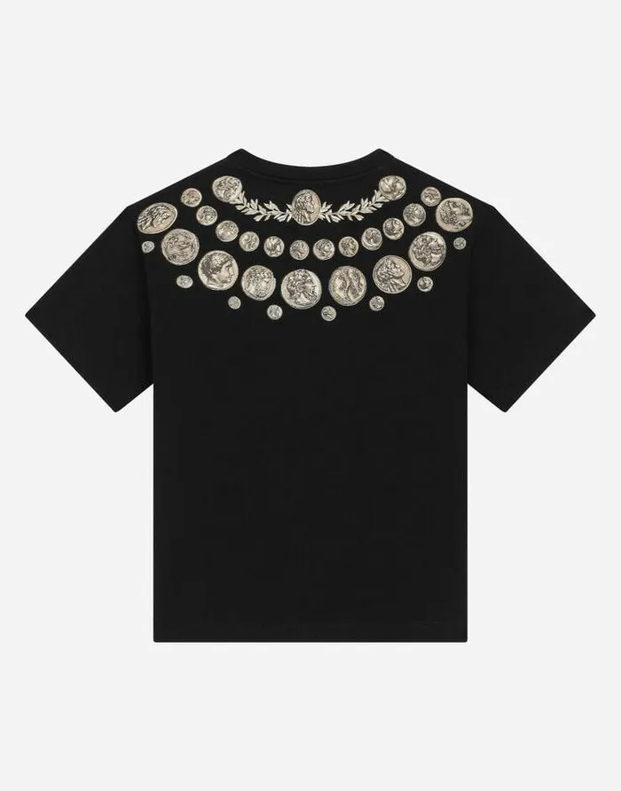 Dolce and Gabbana TShirts And Sweatshirts Children Shortsleeved Jersey Tshirt With Coin Print Black Dolce and Gabbana TShirts And Sweatshirts Children Shortsleeved Jersey Tshirt With Coin Print Black