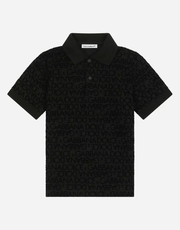 Dolce and Gabbana TShirts And Sweatshirts Children Shortsleeved Poloshirt With Flocked Print Black Dolce and Gabbana TShirts And Sweatshirts Children Shortsleeved Poloshirt With Flocked Print Black