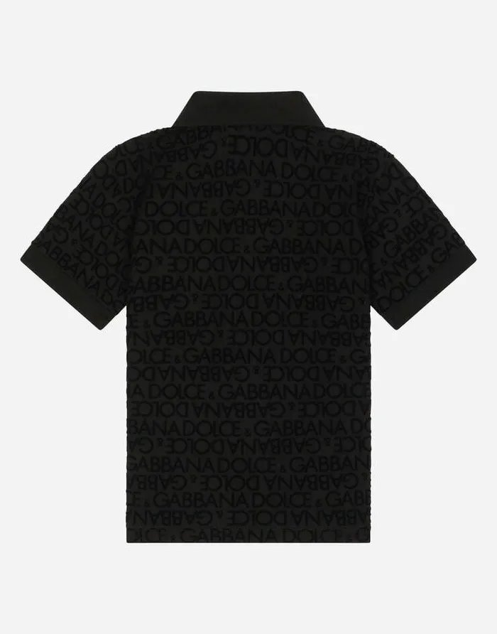 Dolce and Gabbana TShirts And Sweatshirts Children Shortsleeved Poloshirt With Flocked Print Black Dolce and Gabbana TShirts And Sweatshirts Children Shortsleeved Poloshirt With Flocked Print Black