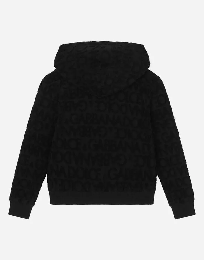Dolce and Gabbana TShirts And Sweatshirts Children Zipup Hoodie With Jacquard Logo Black Dolce and Gabbana TShirts And Sweatshirts Children Zipup Hoodie With Jacquard Logo Black