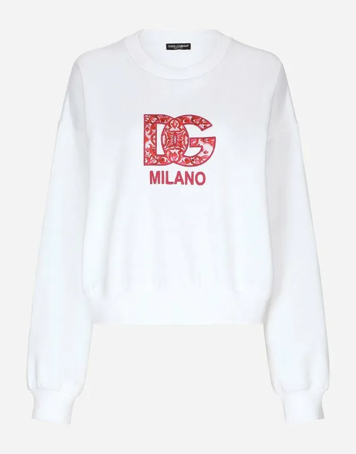 Dolce and Gabbana TShirts And Sweatshirts Women Jersey Sweatshirt With DG Patch Multicolor Dolce and Gabbana TShirts And Sweatshirts Women Jersey Sweatshirt With DG Patch Multicolor