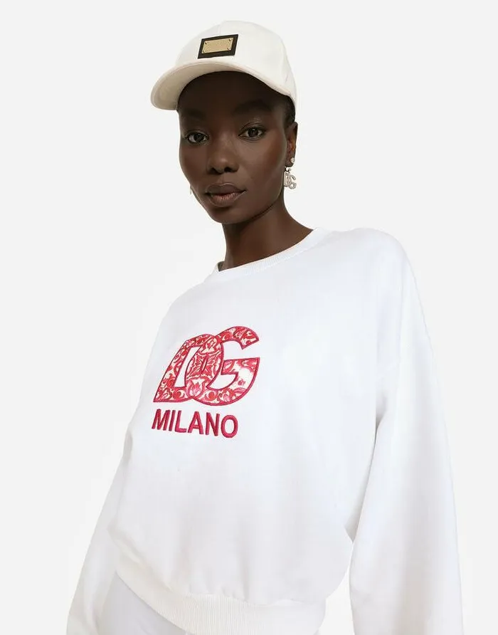 Dolce and Gabbana TShirts And Sweatshirts Women Jersey Sweatshirt With DG Patch Multicolor Dolce and Gabbana TShirts And Sweatshirts Women Jersey Sweatshirt With DG Patch Multicolor