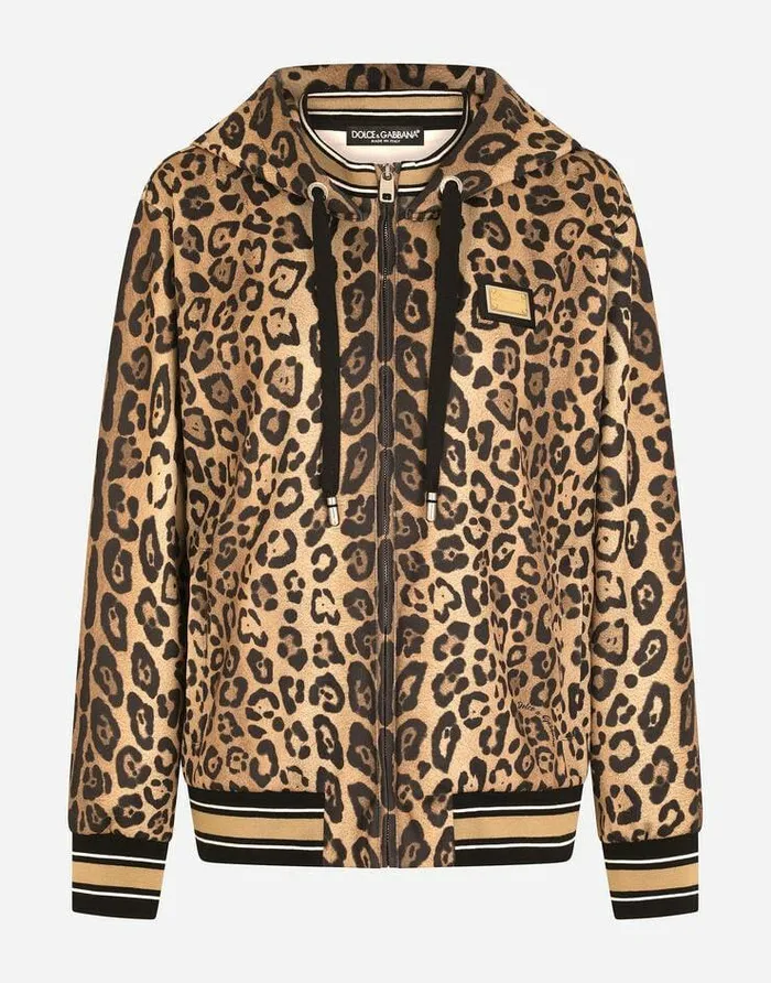 Dolce and Gabbana TShirts And Sweatshirts Women Zipup Jersey Hoodie With Leopard Print Multicolor Dolce and Gabbana TShirts And Sweatshirts Women Zipup Jersey Hoodie With Leopard Print Multicolor