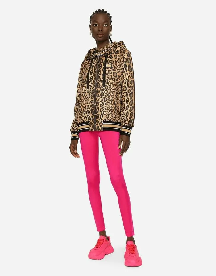 Dolce and Gabbana TShirts And Sweatshirts Women Zipup Jersey Hoodie With Leopard Print Multicolor Dolce and Gabbana TShirts And Sweatshirts Women Zipup Jersey Hoodie With Leopard Print Multicolor