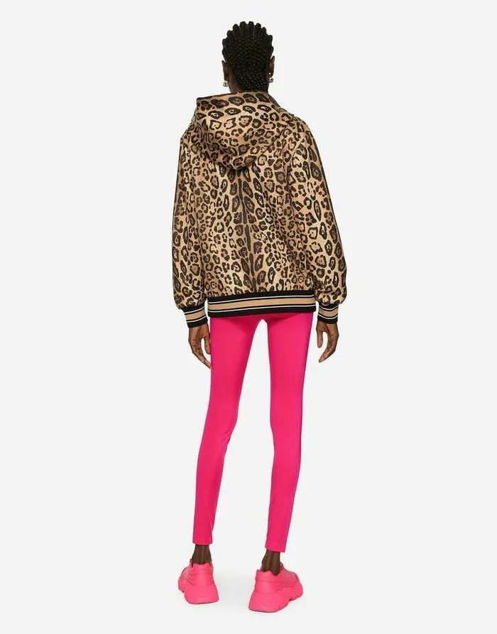 Dolce and Gabbana TShirts And Sweatshirts Women Zipup Jersey Hoodie With Leopard Print Multicolor Dolce and Gabbana TShirts And Sweatshirts Women Zipup Jersey Hoodie With Leopard Print Multicolor