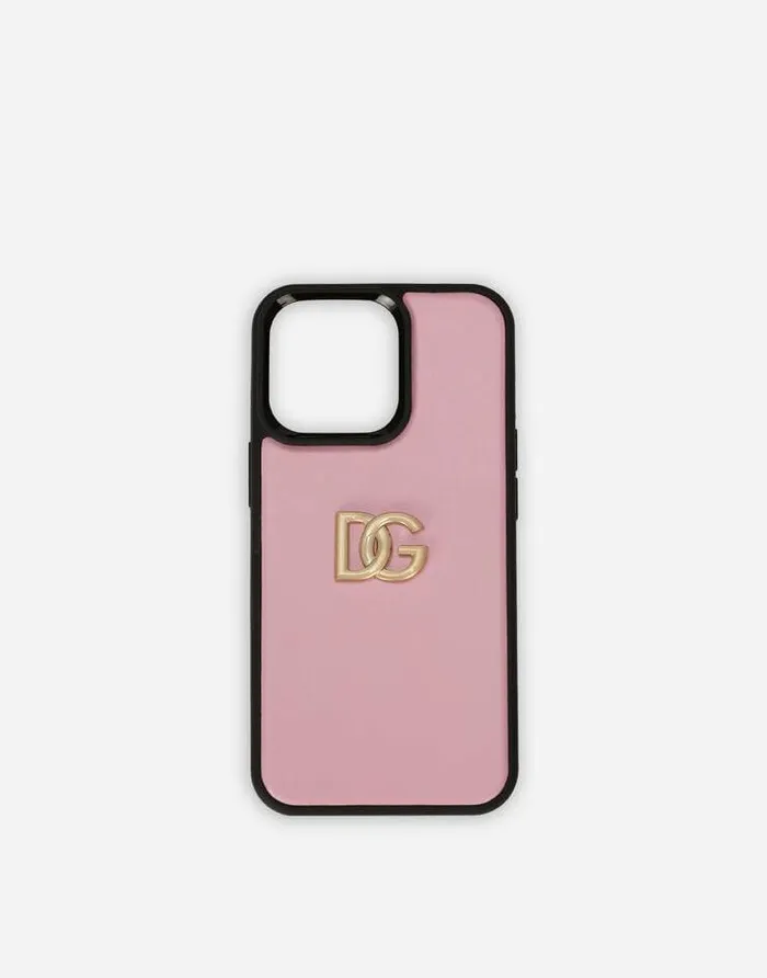 Dolce and Gabbana Technology Women Calfskin IPhone 13 Pro Cover With DG Logo Pink Dolce and Gabbana Technology Women Calfskin IPhone 13 Pro Cover With DG Logo Pink