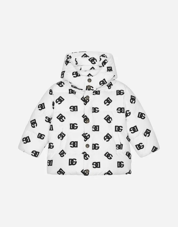 Dolce and Gabbana Topwear Children Nylon Down Jacket With DG Logo Print Multicolor