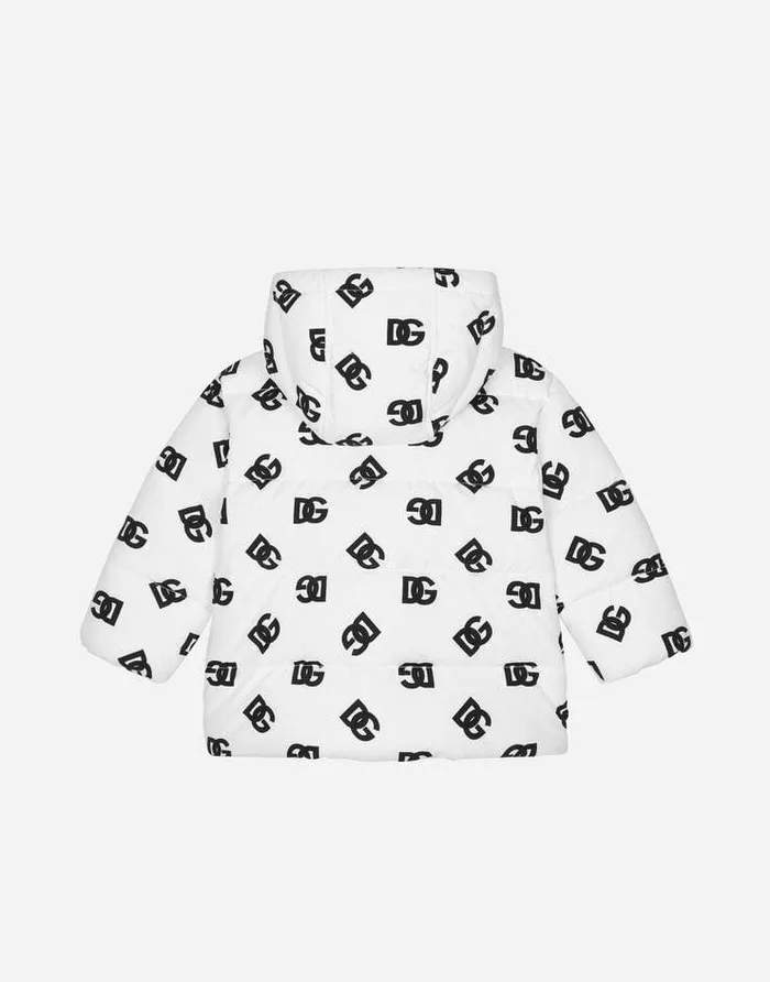 Dolce and Gabbana Topwear Children Nylon Down Jacket With DG Logo Print Multicolor