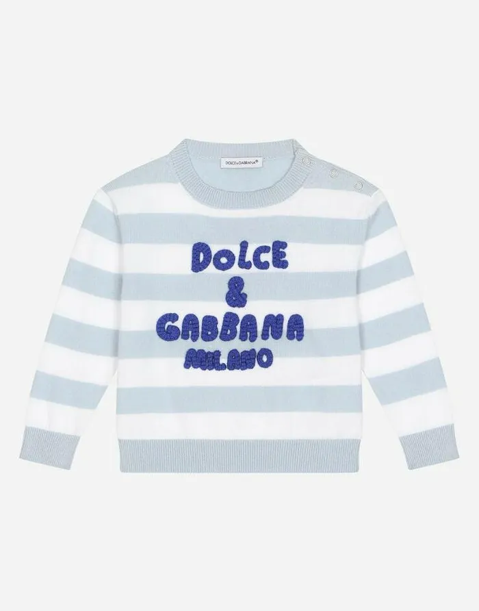 Dolce and Gabbana Topwear Children Roundneck Plain Knit Pullover With Logo Patch Multicolor