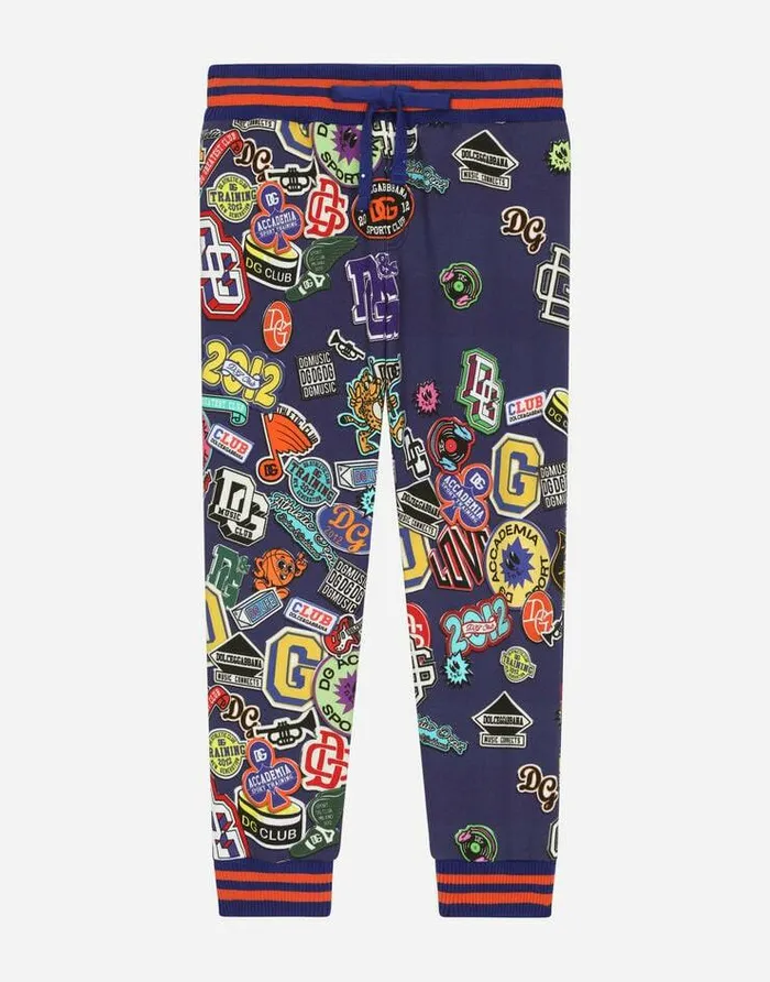 Dolce and Gabbana Trousers And Shorts Children Cotton Jogging Pants With Stickers Print Blue Dolce and Gabbana Trousers And Shorts Children Cotton Jogging Pants With Stickers Print Blue