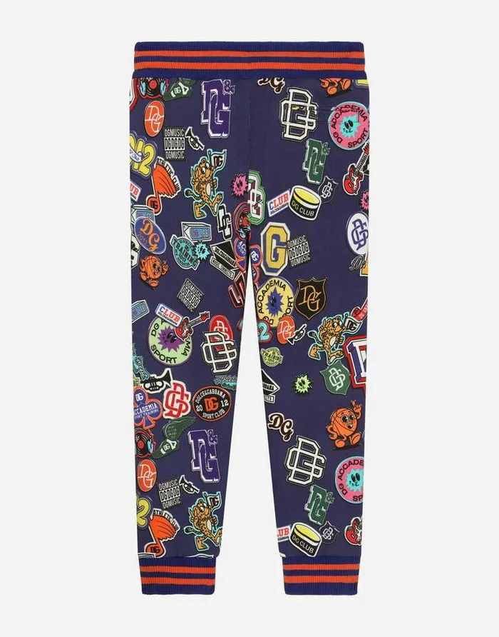 Dolce and Gabbana Trousers And Shorts Children Cotton Jogging Pants With Stickers Print Blue Dolce and Gabbana Trousers And Shorts Children Cotton Jogging Pants With Stickers Print Blue