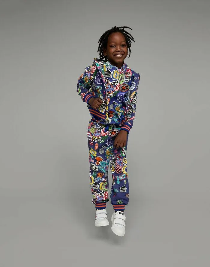 Dolce and Gabbana Trousers And Shorts Children Cotton Jogging Pants With Stickers Print Blue Dolce and Gabbana Trousers And Shorts Children Cotton Jogging Pants With Stickers Print Blue