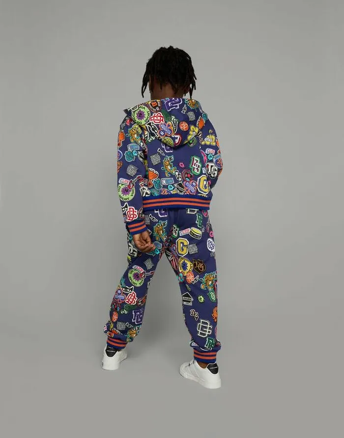 Dolce and Gabbana Trousers And Shorts Children Cotton Jogging Pants With Stickers Print Blue Dolce and Gabbana Trousers And Shorts Children Cotton Jogging Pants With Stickers Print Blue