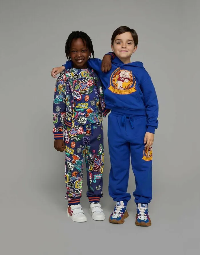 Dolce and Gabbana Trousers And Shorts Children Cotton Jogging Pants With Stickers Print Blue Dolce and Gabbana Trousers And Shorts Children Cotton Jogging Pants With Stickers Print Blue