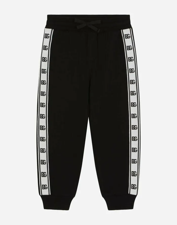 Dolce and Gabbana Trousers And Shorts Children Jersey Jogging Pants With DG Logo Band Black Dolce and Gabbana Trousers And Shorts Children Jersey Jogging Pants With DG Logo Band Black