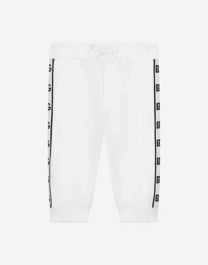 Dolce and Gabbana Trousers And Shorts Children Jersey Jogging Pants With Logo Side Band White Dolce and Gabbana Trousers And Shorts Children Jersey Jogging Pants With Logo Side Band White