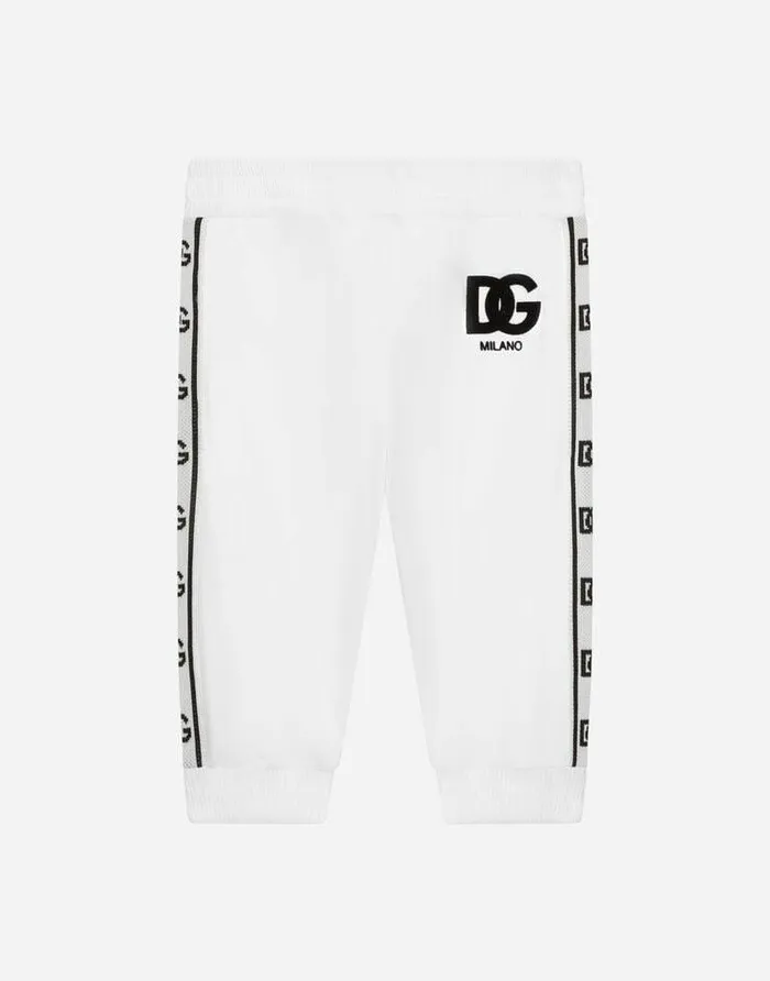 Dolce and Gabbana Trousers And Shorts Children Jersey Jogging Pants With Logo Side Band White Dolce and Gabbana Trousers And Shorts Children Jersey Jogging Pants With Logo Side Band White
