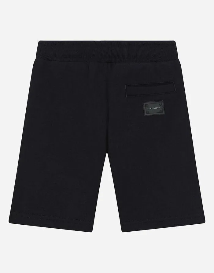 Dolce and Gabbana Trousers And Shorts Children Jersey Jogging Shorts With Logo Plate Blue Dolce and Gabbana Trousers And Shorts Children Jersey Jogging Shorts With Logo Plate Blue