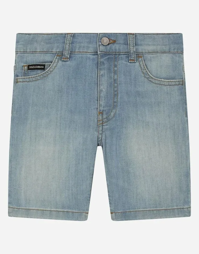 Dolce and Gabbana Trousers And Shorts Children Light Blue Wash Stretch Denim Shorts Azure Dolce and Gabbana Trousers And Shorts Children Light Blue Wash Stretch Denim Shorts Azure