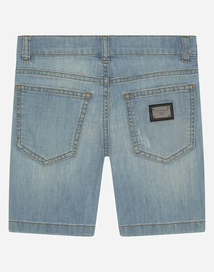 Dolce and Gabbana Trousers And Shorts Children Light Blue Wash Stretch Denim Shorts Azure Dolce and Gabbana Trousers And Shorts Children Light Blue Wash Stretch Denim Shorts Azure