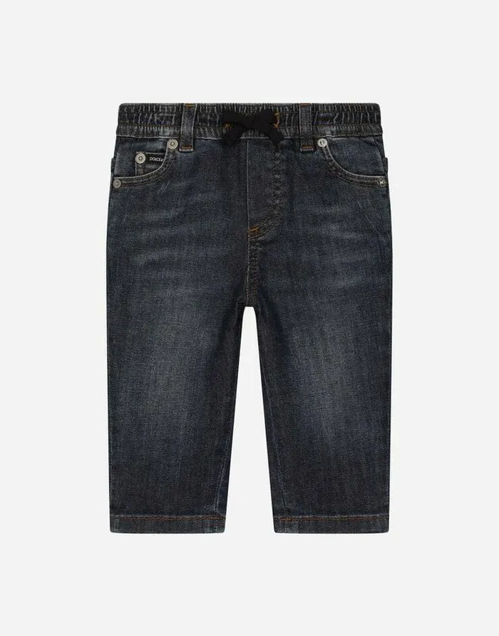 Dolce and Gabbana Trousers And Shorts Children Regularfit Blue Wash Jeans With Drawstring Multicolor Dolce and Gabbana Trousers And Shorts Children Regularfit Blue Wash Jeans With Drawstring Multicolor