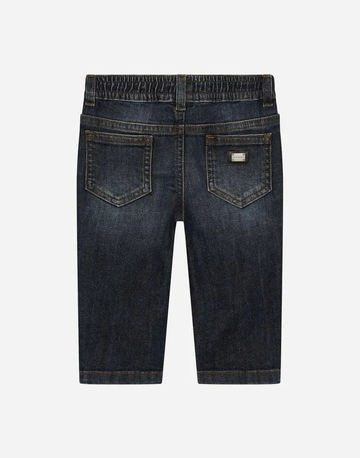 Dolce and Gabbana Trousers And Shorts Children Regularfit Blue Wash Jeans With Drawstring Multicolor Dolce and Gabbana Trousers And Shorts Children Regularfit Blue Wash Jeans With Drawstring Multicolor