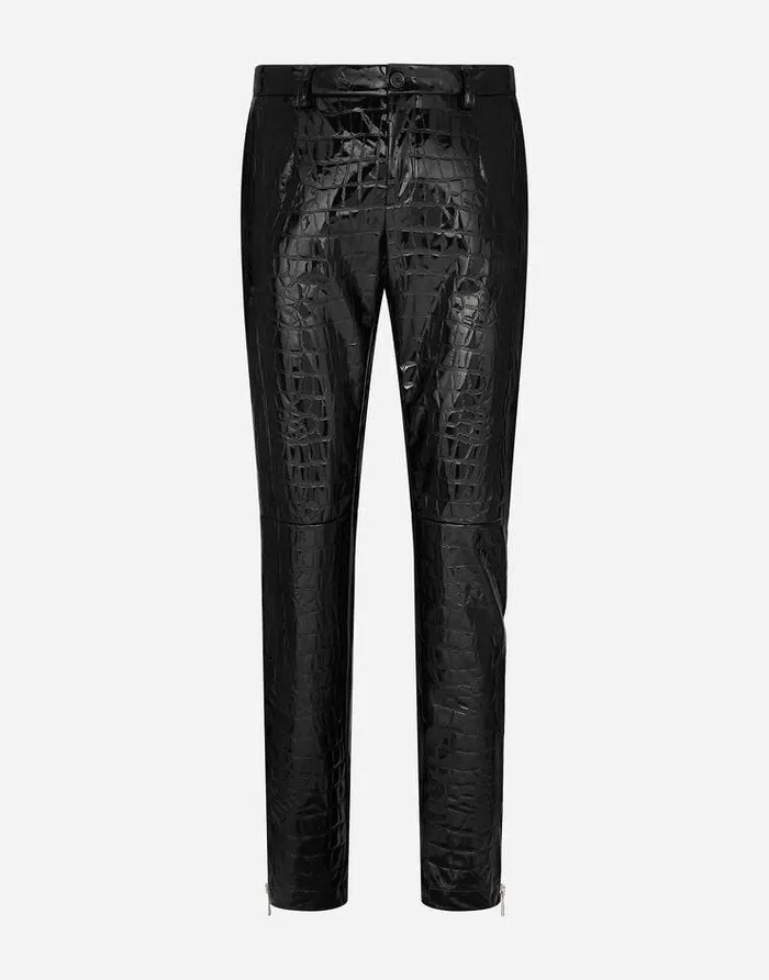 Dolce and Gabbana Trousers And Shorts Men Alligatorprint Technical Fabric Pants Black