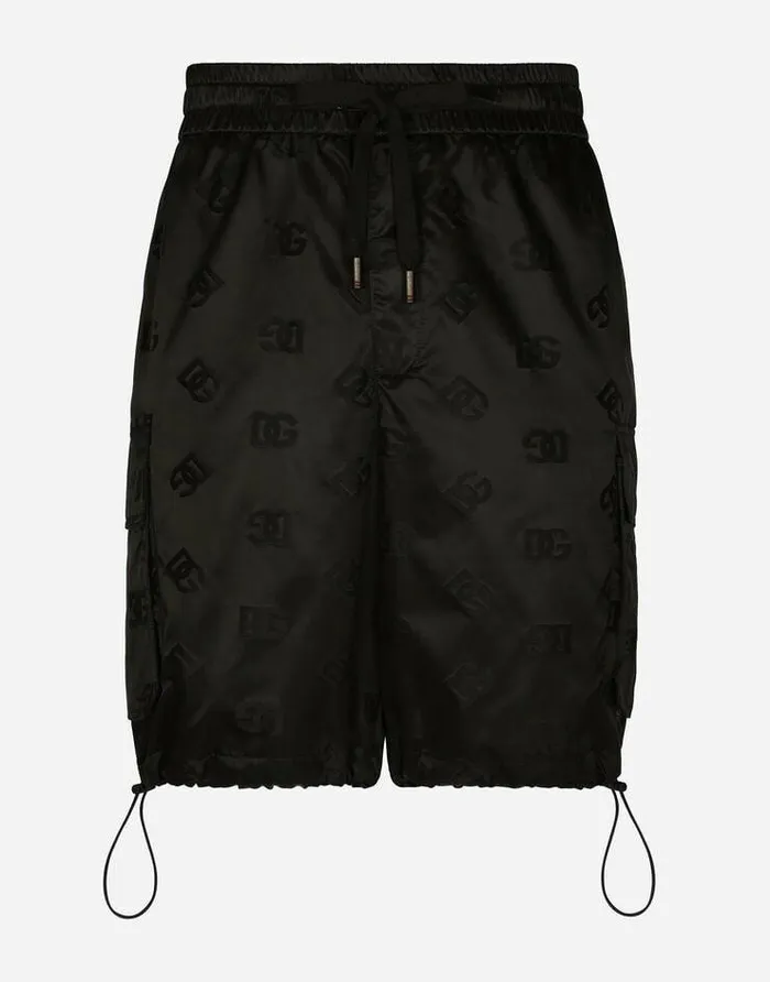 Dolce and Gabbana Trousers And Shorts Men Satin Jacquard Cargo Shorts With DG Monogram Detail Black