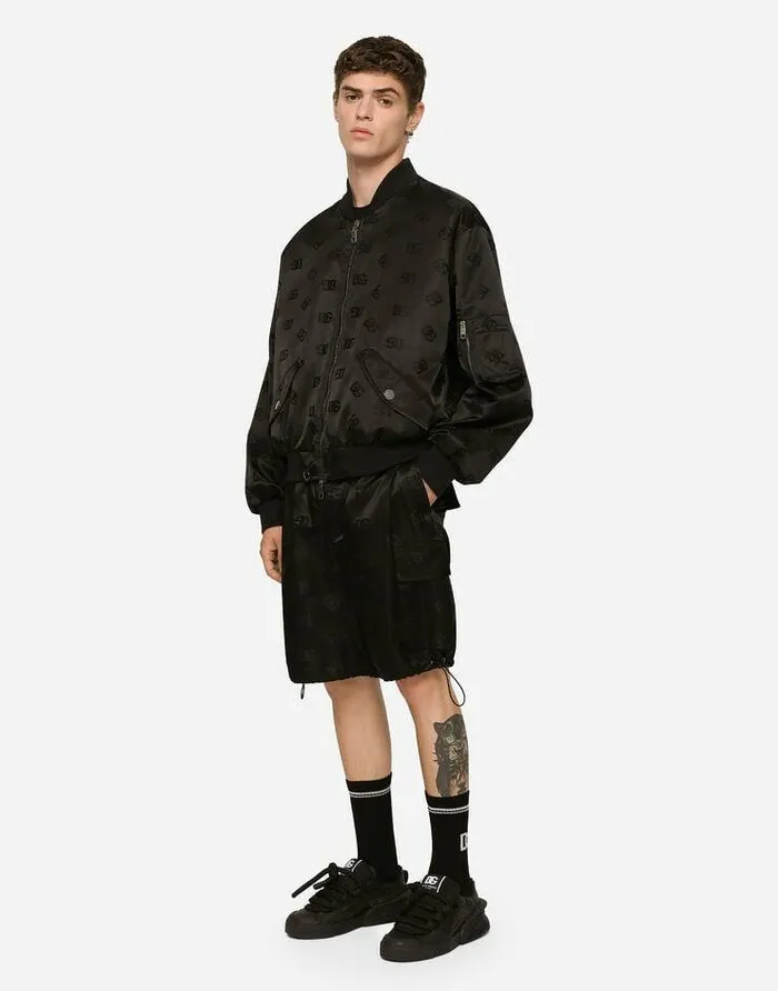 Dolce and Gabbana Trousers And Shorts Men Satin Jacquard Cargo Shorts With DG Monogram Detail Black