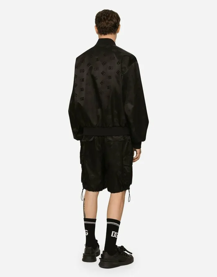 Dolce and Gabbana Trousers And Shorts Men Satin Jacquard Cargo Shorts With DG Monogram Detail Black