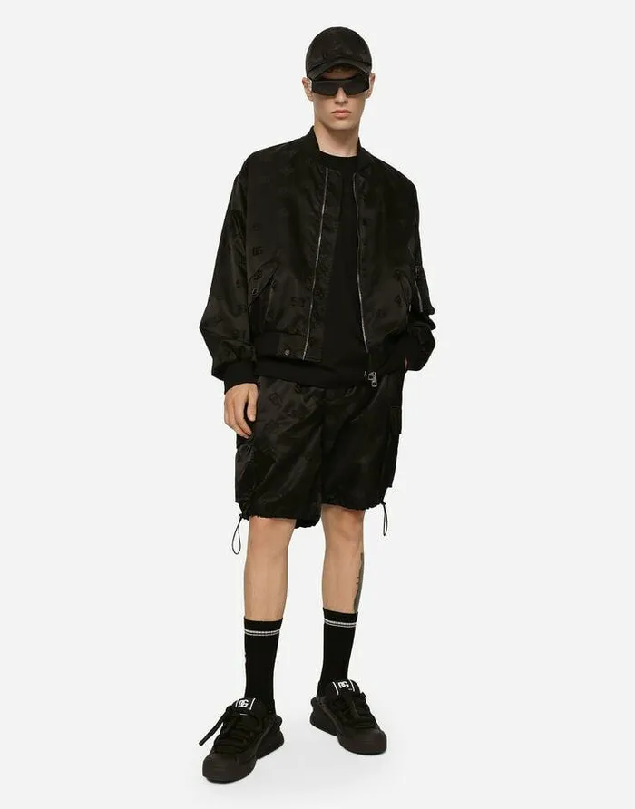 Dolce and Gabbana Trousers And Shorts Men Satin Jacquard Cargo Shorts With DG Monogram Detail Black