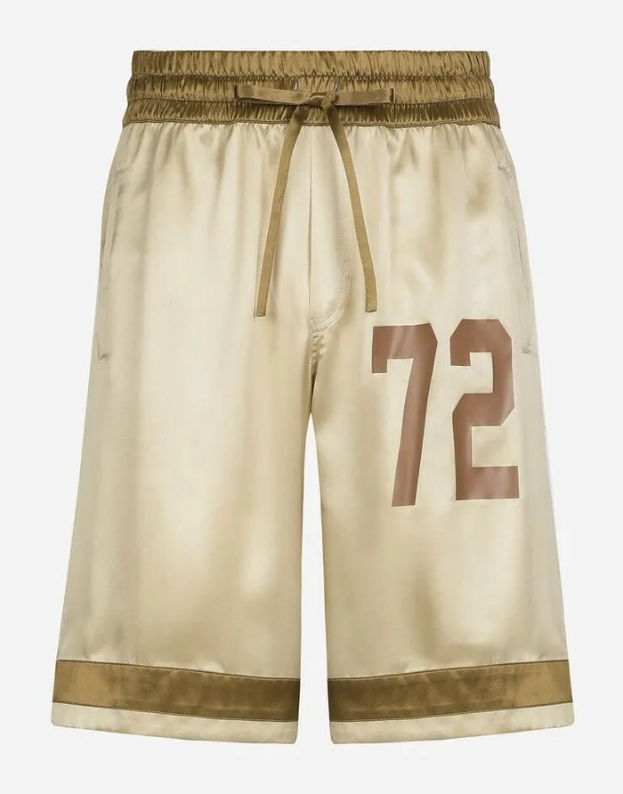 Dolce and Gabbana Trousers And Shorts Men Silk Bermuda Jogging Shorts With Logo Print And Appliqu Multicolor Dolce and Gabbana Trousers And Shorts Men Silk Bermuda Jogging Shorts With Logo Print And Appliqu Multicolor