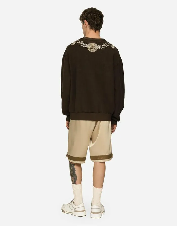 Dolce and Gabbana Trousers And Shorts Men Silk Bermuda Jogging Shorts With Logo Print And Appliqu Multicolor Dolce and Gabbana Trousers And Shorts Men Silk Bermuda Jogging Shorts With Logo Print And Appliqu Multicolor