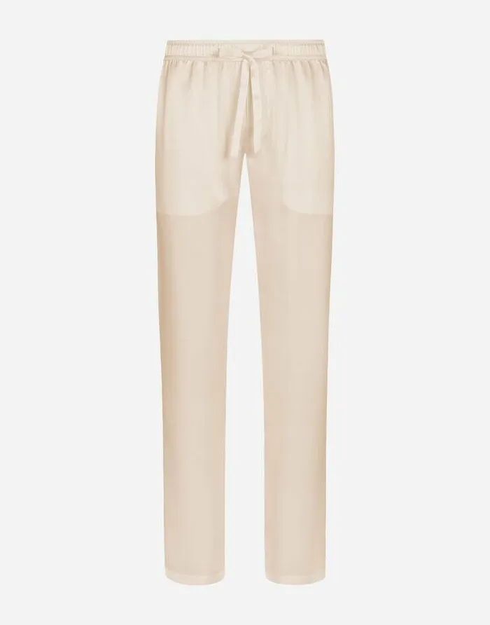 Dolce and Gabbana Trousers And Shorts Men Silk Satin Jogging Pants With Metal DG Logo Pale Pink Dolce and Gabbana Trousers And Shorts Men Silk Satin Jogging Pants With Metal DG Logo Pale Pink
