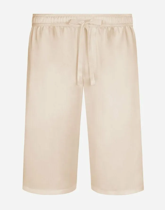 Dolce and Gabbana Trousers And Shorts Men Silk Satin Jogging Shorts With Metal DG Logo Pale Pink Dolce and Gabbana Trousers And Shorts Men Silk Satin Jogging Shorts With Metal DG Logo Pale Pink