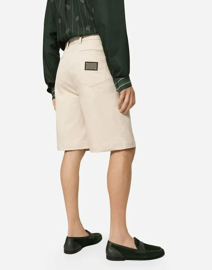Dolce and Gabbana Trousers And Shorts Men Stretch Cotton Shorts With Branded Tag Beige Dolce and Gabbana Trousers And Shorts Men Stretch Cotton Shorts With Branded Tag Beige