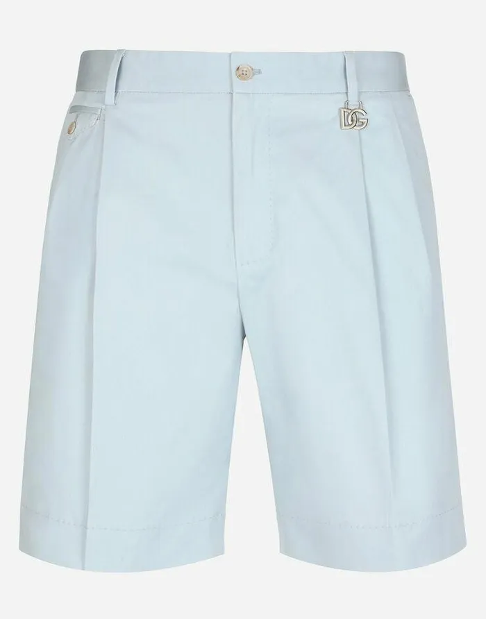 Dolce and Gabbana Trousers And Shorts Men Stretch Cotton Shorts With DG Patch Azure Dolce and Gabbana Trousers And Shorts Men Stretch Cotton Shorts With DG Patch Azure