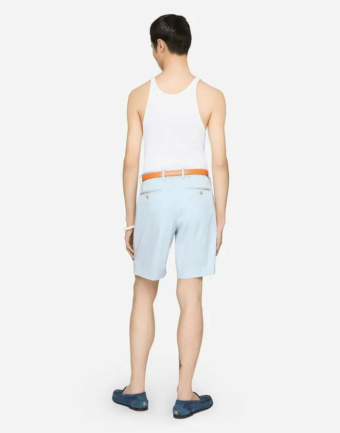Dolce and Gabbana Trousers And Shorts Men Stretch Cotton Shorts With DG Patch Azure