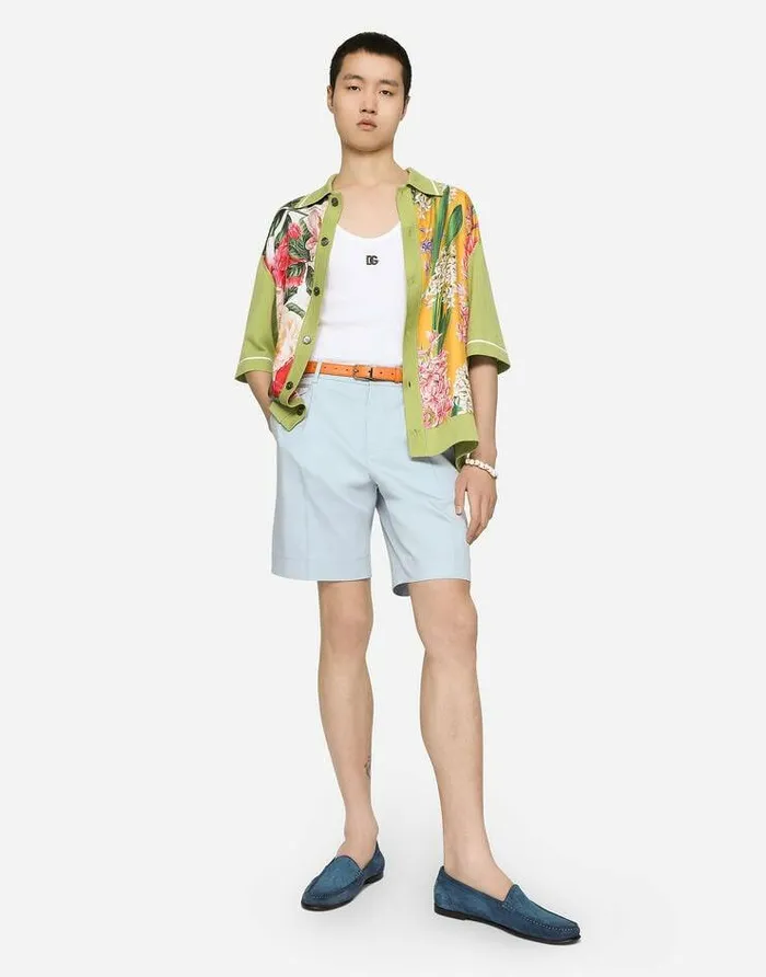 Dolce and Gabbana Trousers And Shorts Men Stretch Cotton Shorts With DG Patch Azure