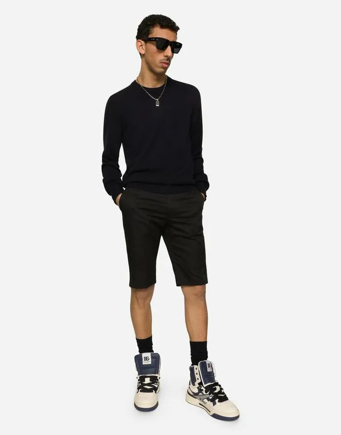 Dolce and Gabbana Trousers And Shorts Men Stretch Cotton Shorts With DG Patch Blue Dolce and Gabbana Trousers And Shorts Men Stretch Cotton Shorts With DG Patch Blue