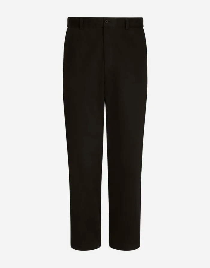 Dolce and Gabbana Trousers And Shorts Men Stretch Drill Pants With Logo Label Black Dolce and Gabbana Trousers And Shorts Men Stretch Drill Pants With Logo Label Black