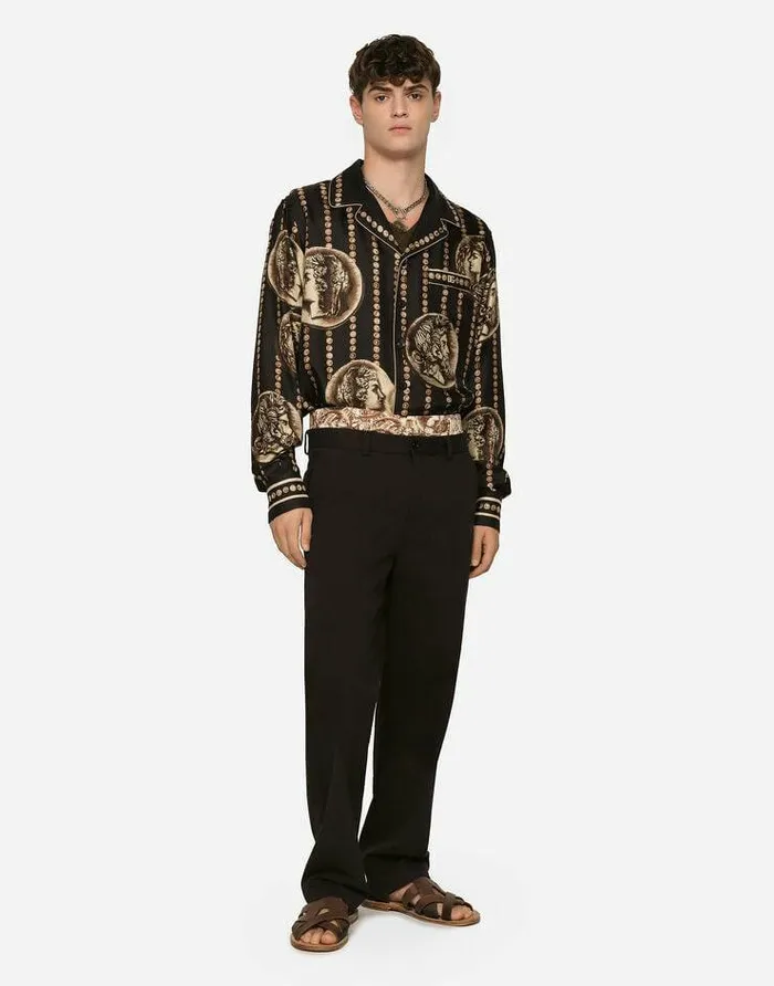 Dolce and Gabbana Trousers And Shorts Men Stretch Drill Pants With Logo Label Black