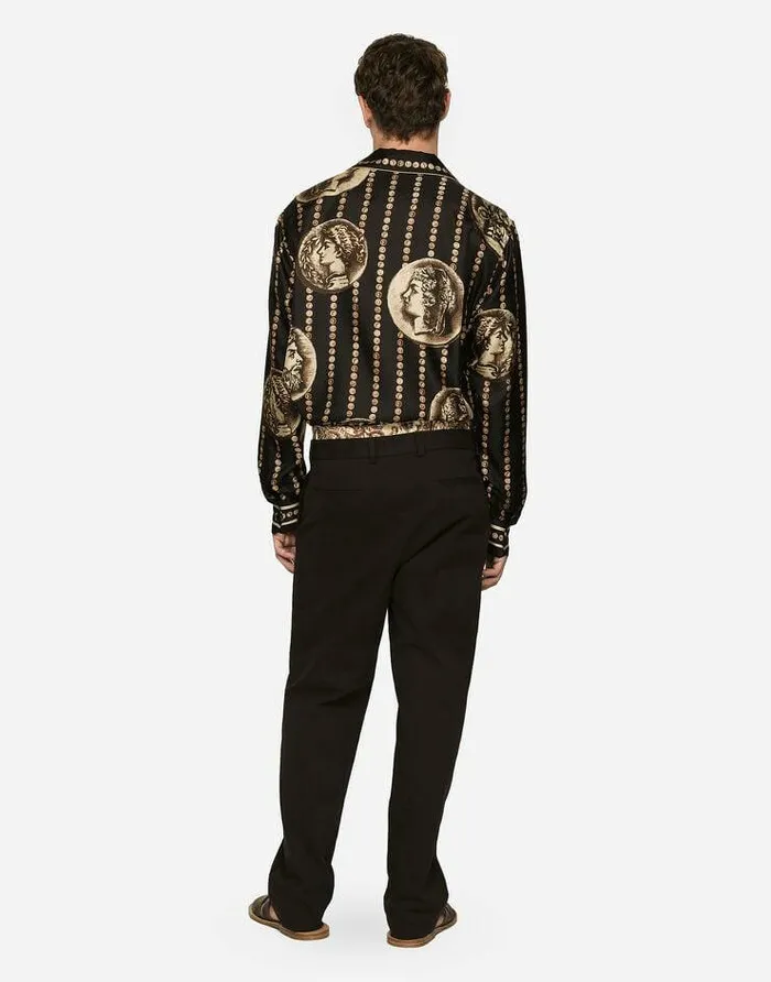Dolce and Gabbana Trousers And Shorts Men Stretch Drill Pants With Logo Label Black