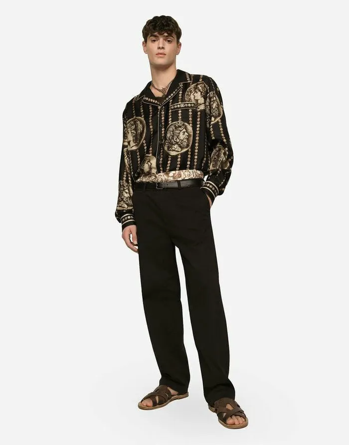 Dolce and Gabbana Trousers And Shorts Men Stretch Drill Pants With Logo Label Black
