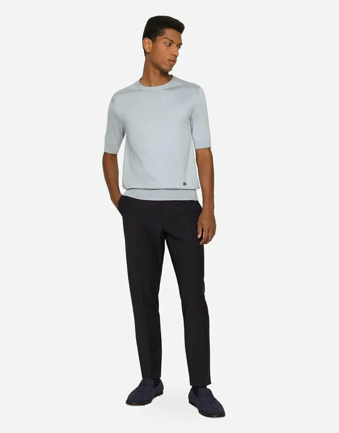 Dolce and Gabbana Trousers And Shorts Men Stretch Wool Pants With DG Embroidery Blue Dolce and Gabbana Trousers And Shorts Men Stretch Wool Pants With DG Embroidery Blue